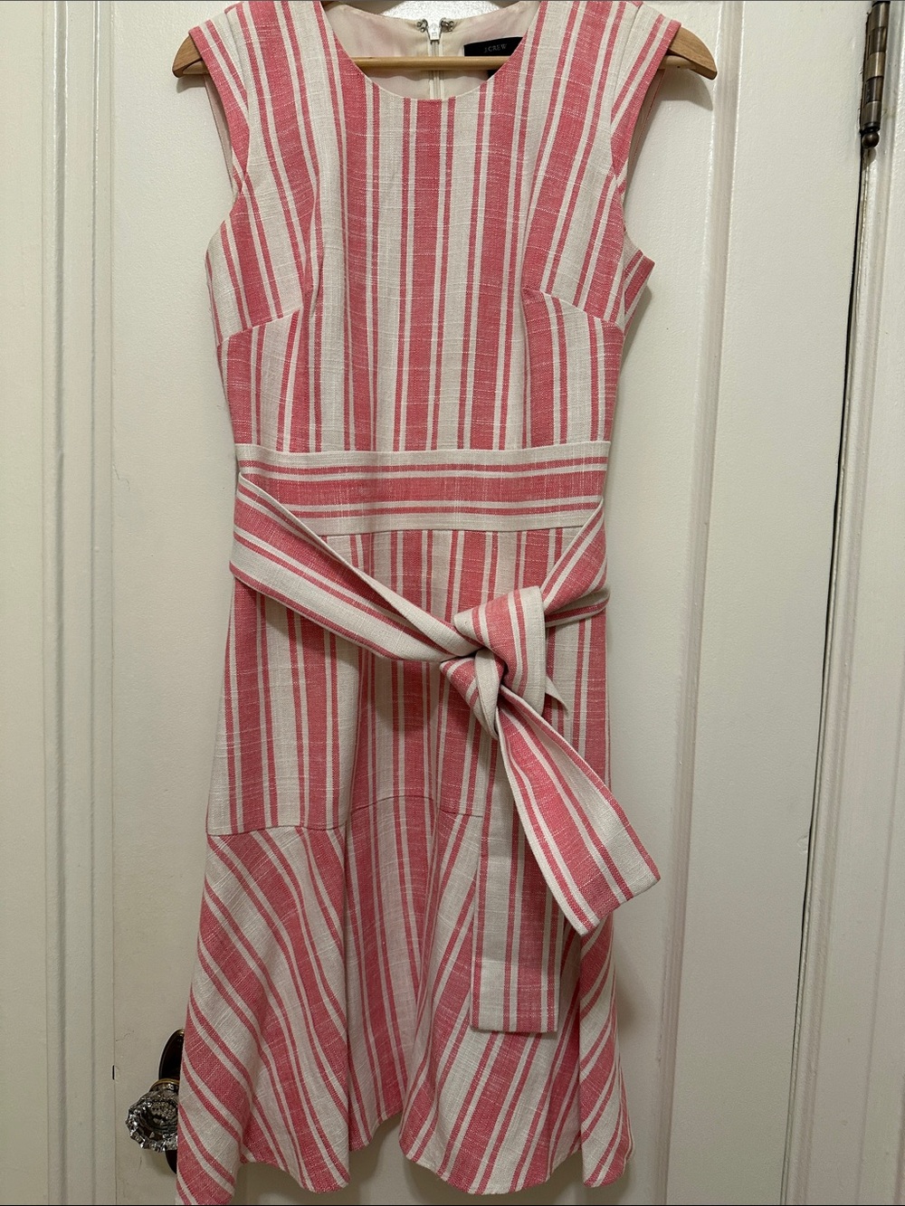 J. Crew Pink & White Striped Sleeveless Tie-Waist Dress